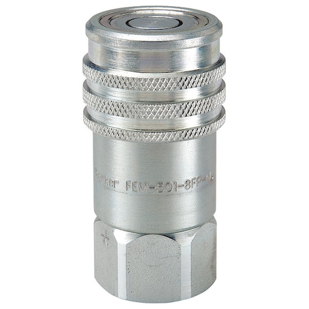 Hydraulic Quick Connect Hose Coupling, Steel Body, Push-to-Connect Lock, 1/2"-14 Thread Size