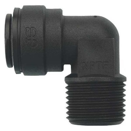 Push-Fit Elbow Fitting, 3/8 in Tube Size, Polypropylene, Black, 10 PK