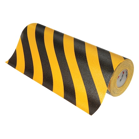 Anti-Slip Tape Mineral Coated; Substrate: Plastic Film 60 Grit Size, Black/Yellow, 12" W x 60 ft. L