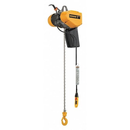 Electric Chain Hoist, 2,000 lb, 20 ft, Hook Mounted - No Trolley, 380-460V AC, Yellow