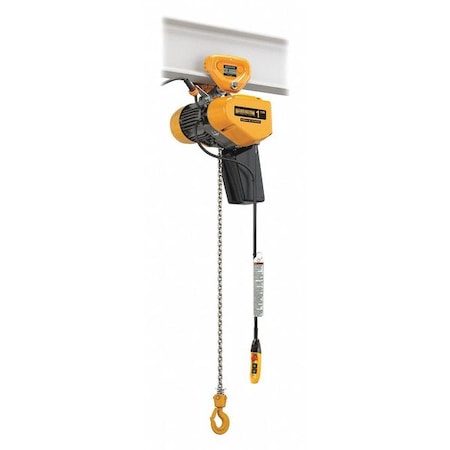 Electric Chain Hoist, 2,000 lb, 10 ft, Push Trolley, 115V AC, Yellow