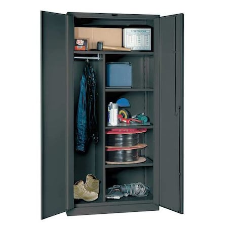 Combo Wardrobe Storage Cabinet, 78 in H, 36 in W, 24 in D, Swing, Padlock Hasp, Dark Gray, 0 Drawers