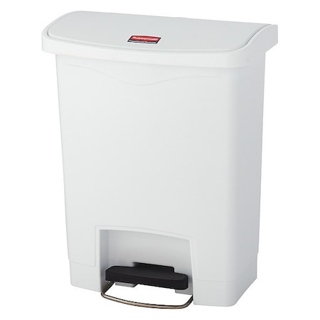 Slim Jim Step-On 8 gal Rectangular Slim-Profile Plastic Can, White, Foot Pedal, Plastic, 11 3/8 in