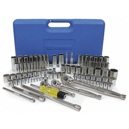 1/4 in, 3/8 in, 1/2 in Drive Socket Wrench Set Metric, SAE 99 Pieces 4 mm to 19 mm, 5/32 in to 1 in