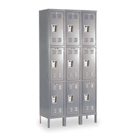Wardrobe Locker, 36 in W, 18 in D, 78 in H, (3) Tier, (3) Wide, Dark Gray
