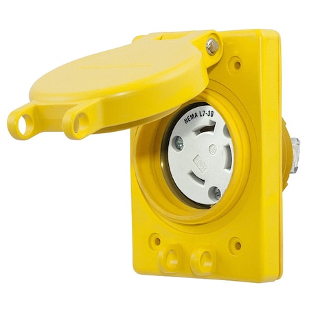 Watertight Flanged Locking Receptacle, L7-30R, 30 A, 277V AC, Single Phase, 2 Pole, Flush Mount