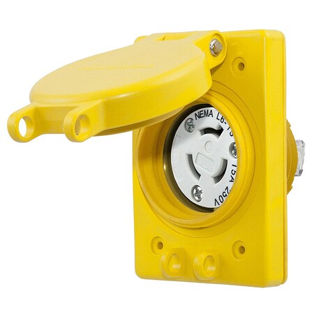 Watertight Flanged Locking Receptacle, L6-15R, 15 A, 250V AC, Single Phase, 2 Pole, Flush Mount