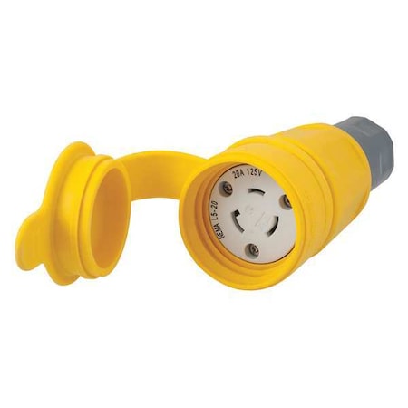Watertight Locking Connector, L5-20R, 20 A, 125V AC, Single Phase, 2 Pole, Screw Terminals, Yellow