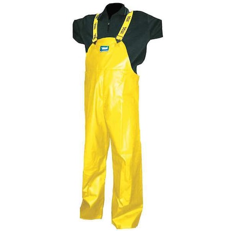 Rain Bib Pants, Polyester, PVC, 32 in Inseam, Yellow, Size L