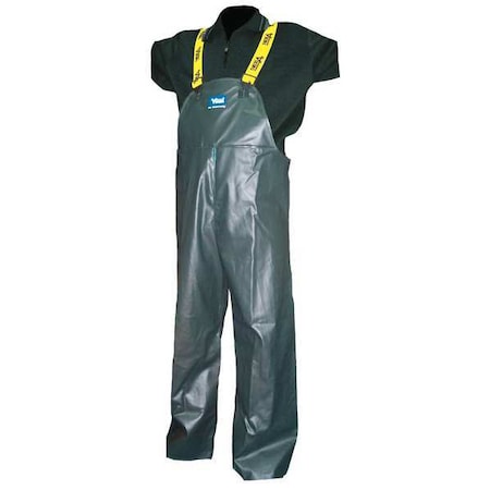 Rain Bib Pants, Polyester, PVC, 32 1/2 in Inseam, Green, Size XL