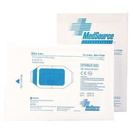 IV Dressing, Calcium Alginate, 4 in L, 4 3/4 in W, Clear, White